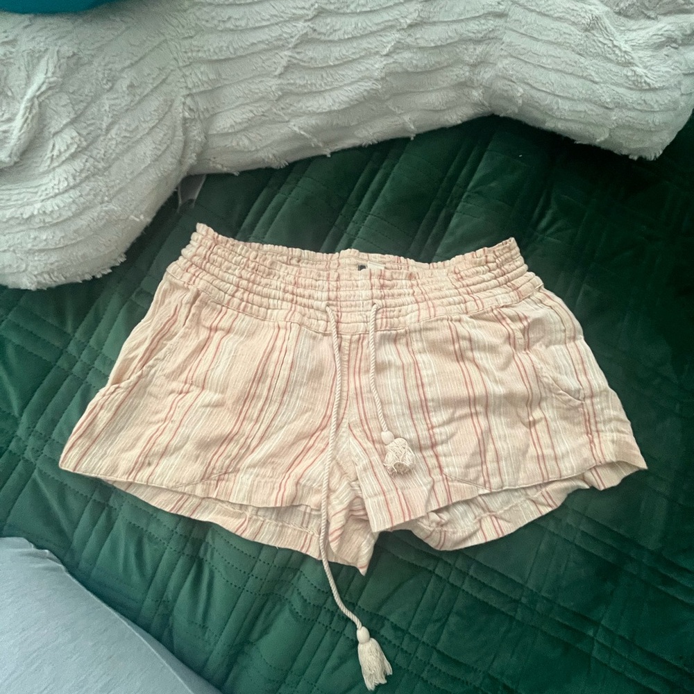 Roxy Striped Cream and Pink Women Shorts